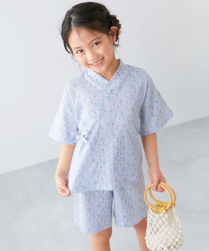 日本 devirock - 夏日風情涼爽紋理甚平套裝-花豹-煙燻藍