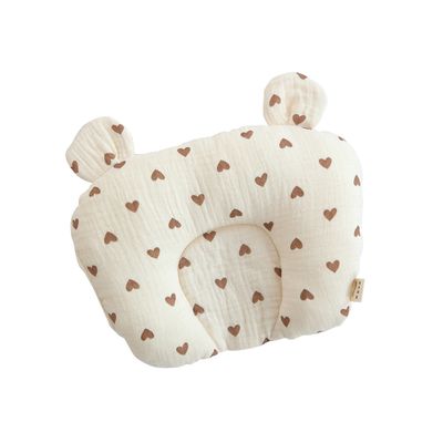 JoyNa - 嬰兒定型枕 紗布透氣枕頭 新生兒防扁頭枕頭-棕色愛心 (22*26*5cm)