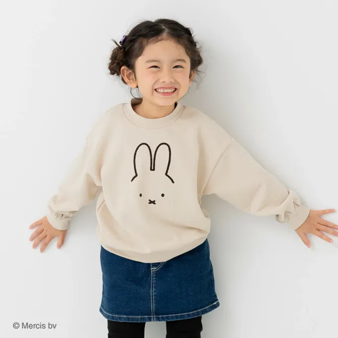 日本 Chil2 - 限量聯名 裏毛米飛兔印花大學長袖上衣-線條耳朵-煙燻粉