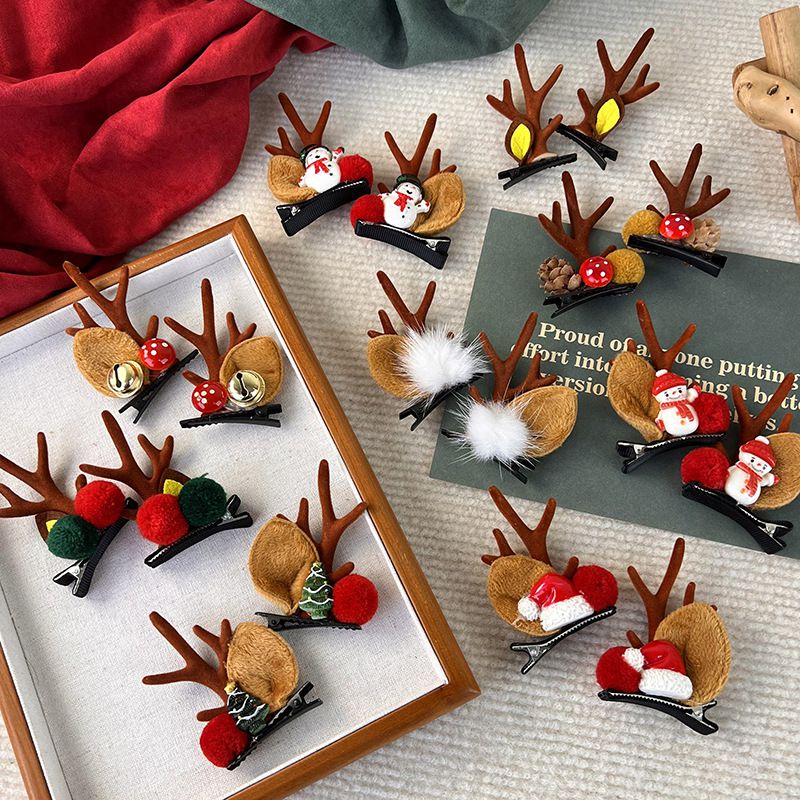 聖誕節鹿角造型兒童髮夾-聖誕帽-棕色