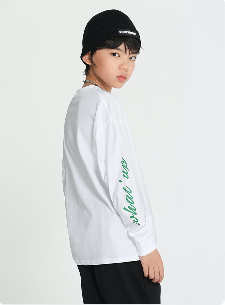 純棉長袖上衣-英文字母格紋款-深藍色