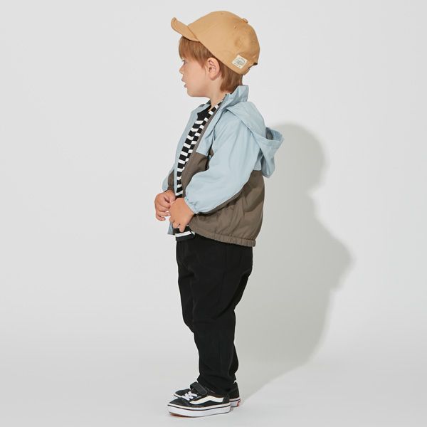 日本 petit main - 拼接雙色連帽輕量防風外套-淺黃x薄荷