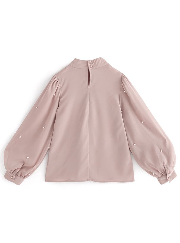 日本 GRL - 浪漫珍珠點綴長袖上衣-黑 (F)