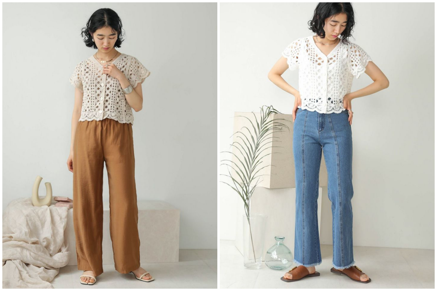 日本 Bou Jeloud - 鏤空造型短袖針織排扣上衣-白