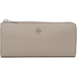 TORY BURCH - 雙T-LOGO素面拉鍊長夾 (灰色)
