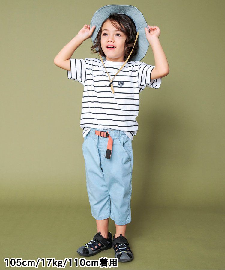 日本 BREEZE - 百搭舒適圓領短袖上衣-條紋-萊姆綠