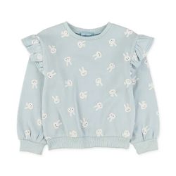 日本西松屋 - 裏起毛 荷葉肩保暖長袖上衣-兔兔-淺藍