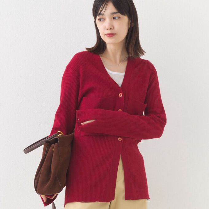 日本 OMNES - 都會感V領排扣混嫘縈針織外套-紅
