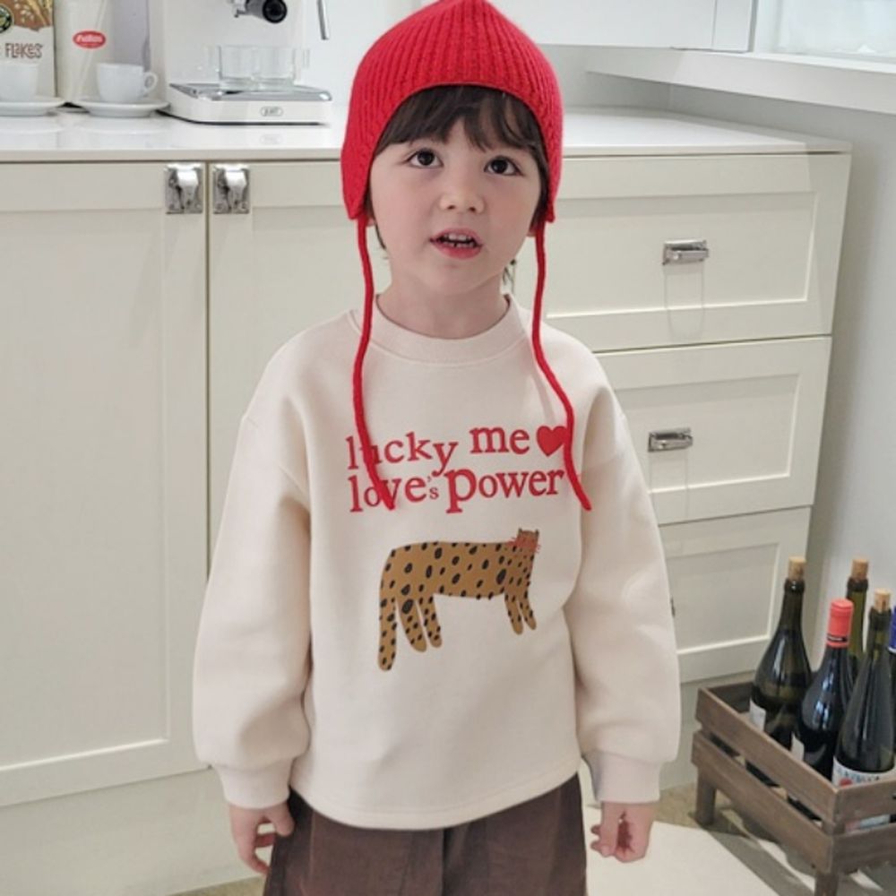 Peanuts House (內磨毛)花豹圖案長袖上衣-象牙白