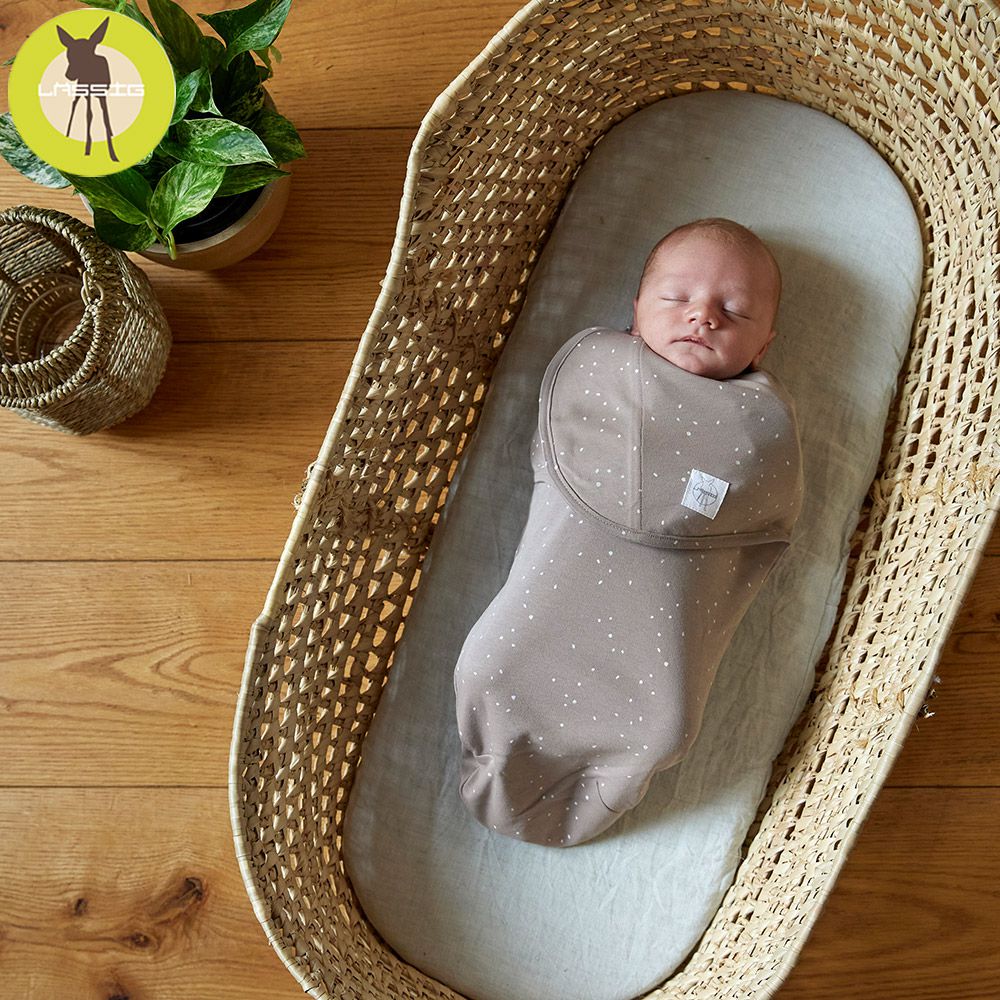 德國 Lassig - 寶寶有機棉好眠懶人包巾-茶灰褐