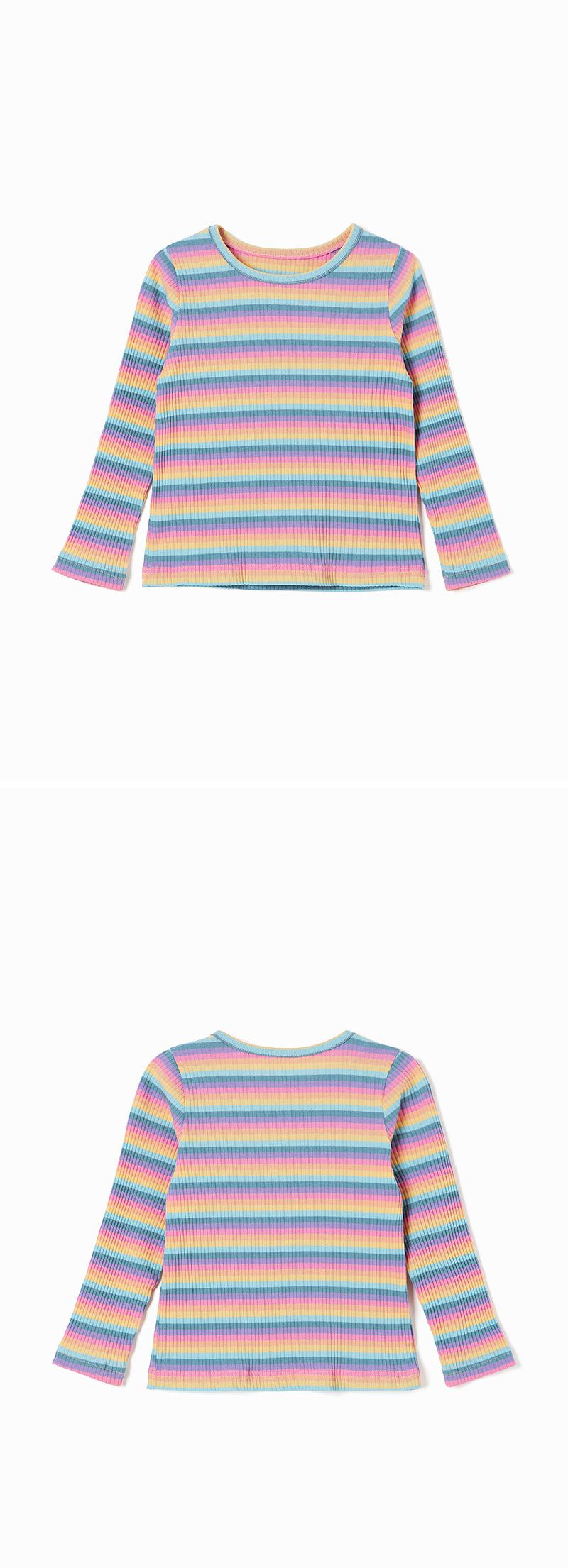 韓國 OZKIZ - 七彩條紋針織長袖上衣