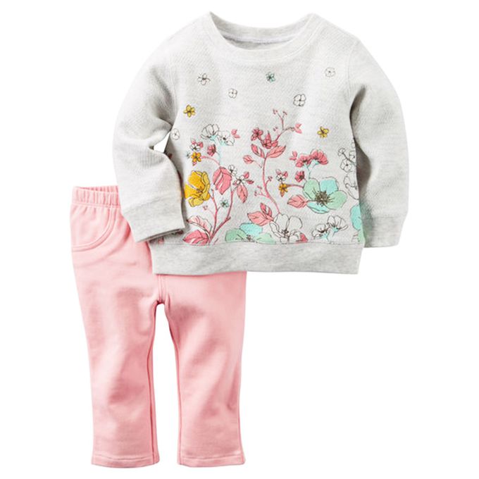 美國 Carter's - 棉質花園圓領長袖+長褲2件組 (3 M)