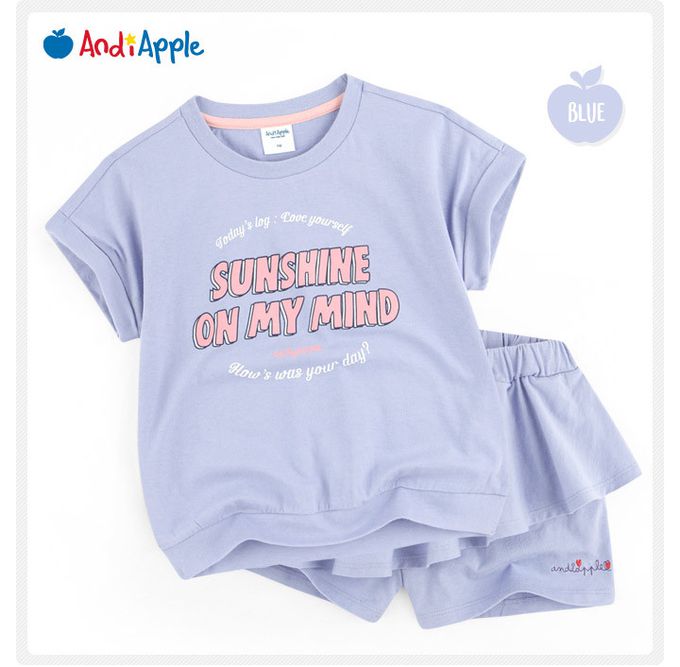 韓國 AndiApple - SUNSHINE字印層次褲裙套裝-淡藍紫