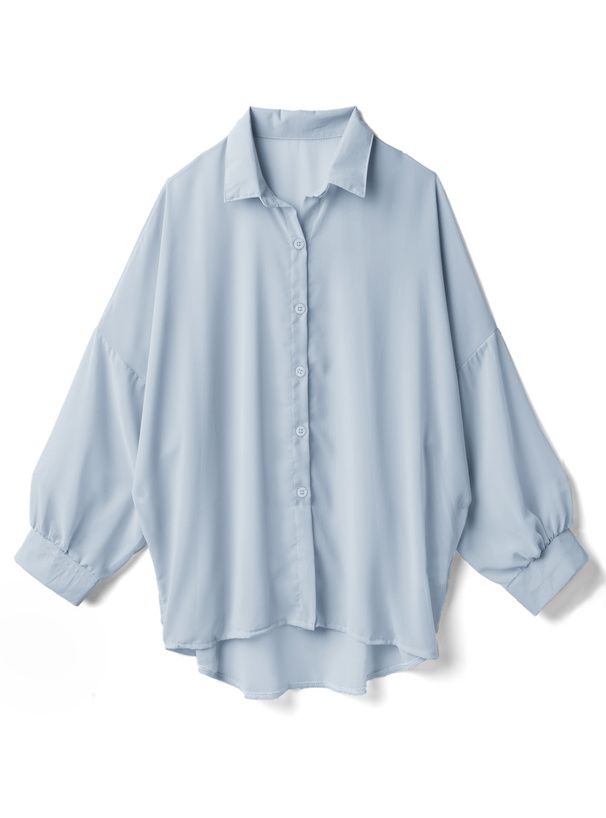 日本 GRL - 透明感氣球袖襯衫/罩衫-淺粉 (M)