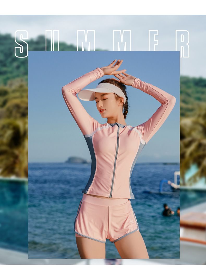 361° - 運動風長袖泳衣套裝(二件組)-粉色