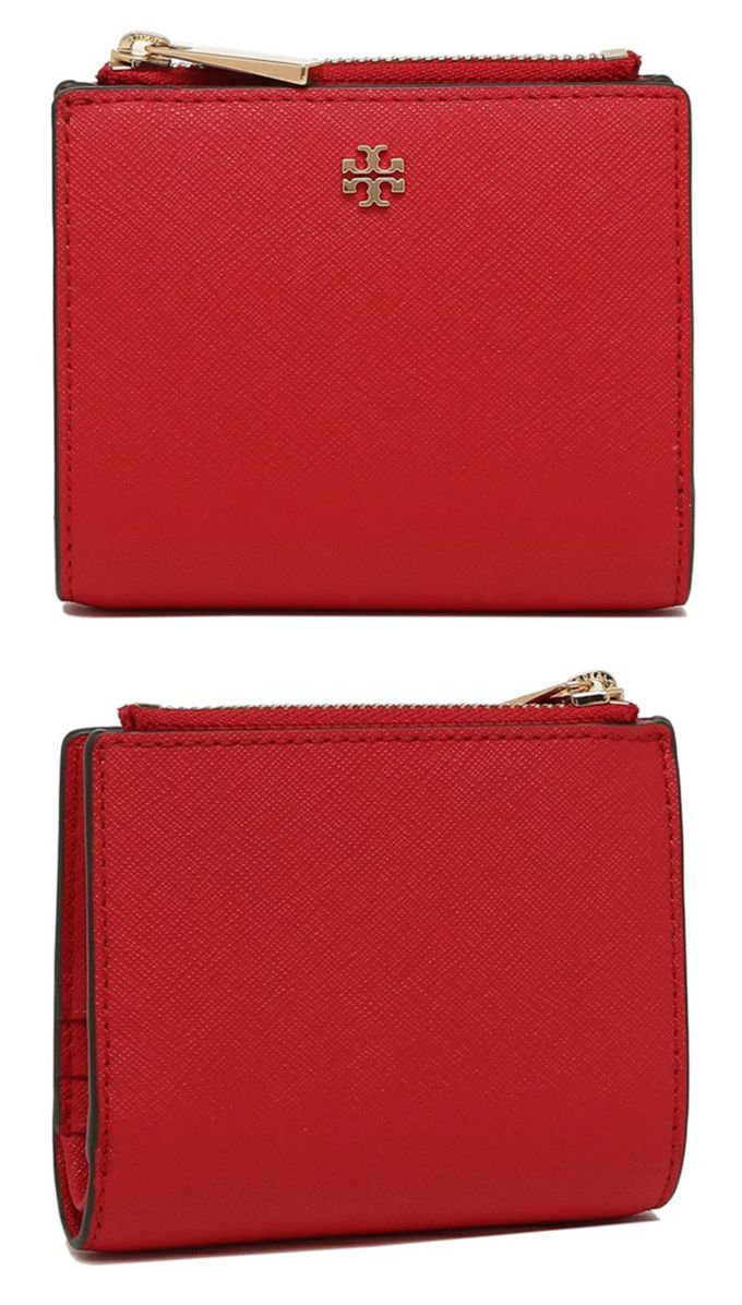 Tory Burch - 素面防刮皮革短夾 (紅)