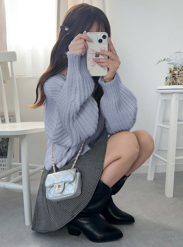 日本 GRL - 聯名款 V領鉤針編輯泡泡袖毛衣-卡其 (F)