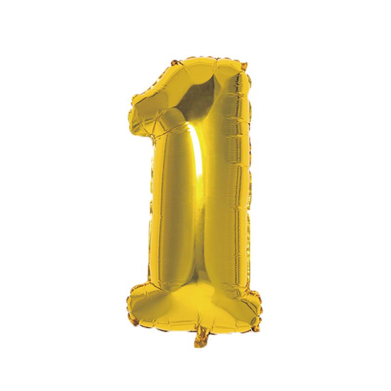 akachan honpo - 數字氣球-金色1-鋁箔氣球×1個・吸管×1枝