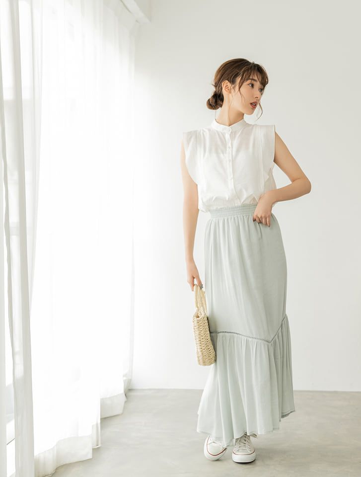 日本 fifth - 不規則荷葉剪裁楊柳風長裙-黑