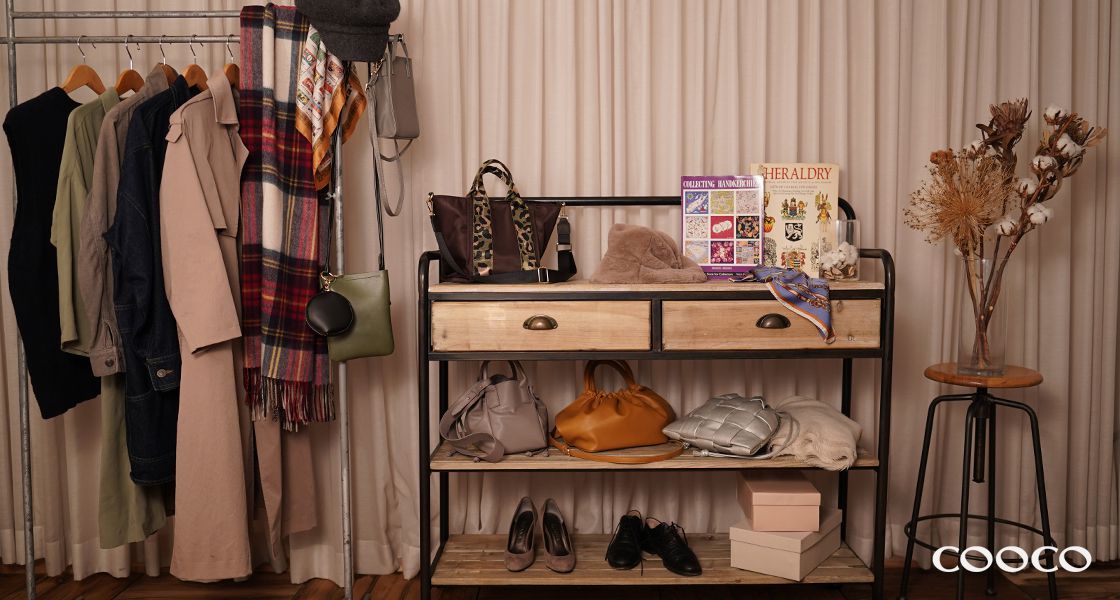 日本 COOCO - 皮質風琴紋束口包/手提包/側背包-黑