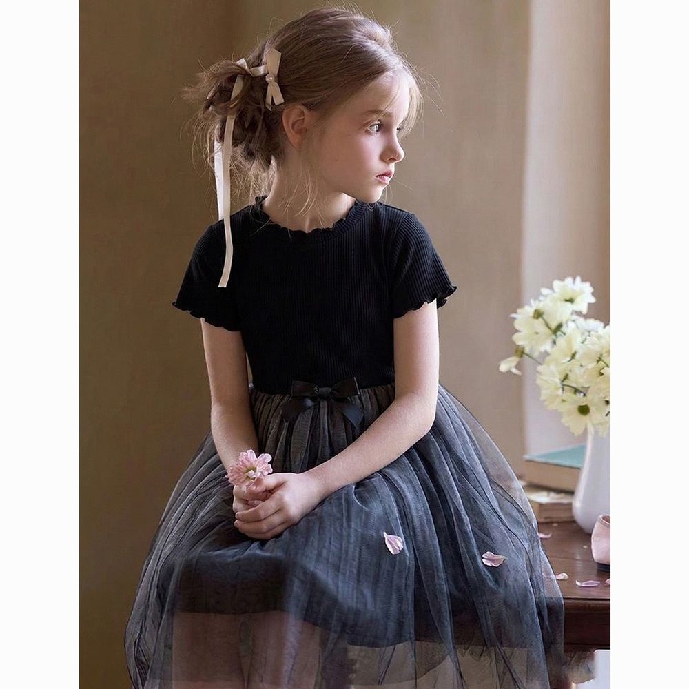 日常彈性層次網紗公主洋裝-黑