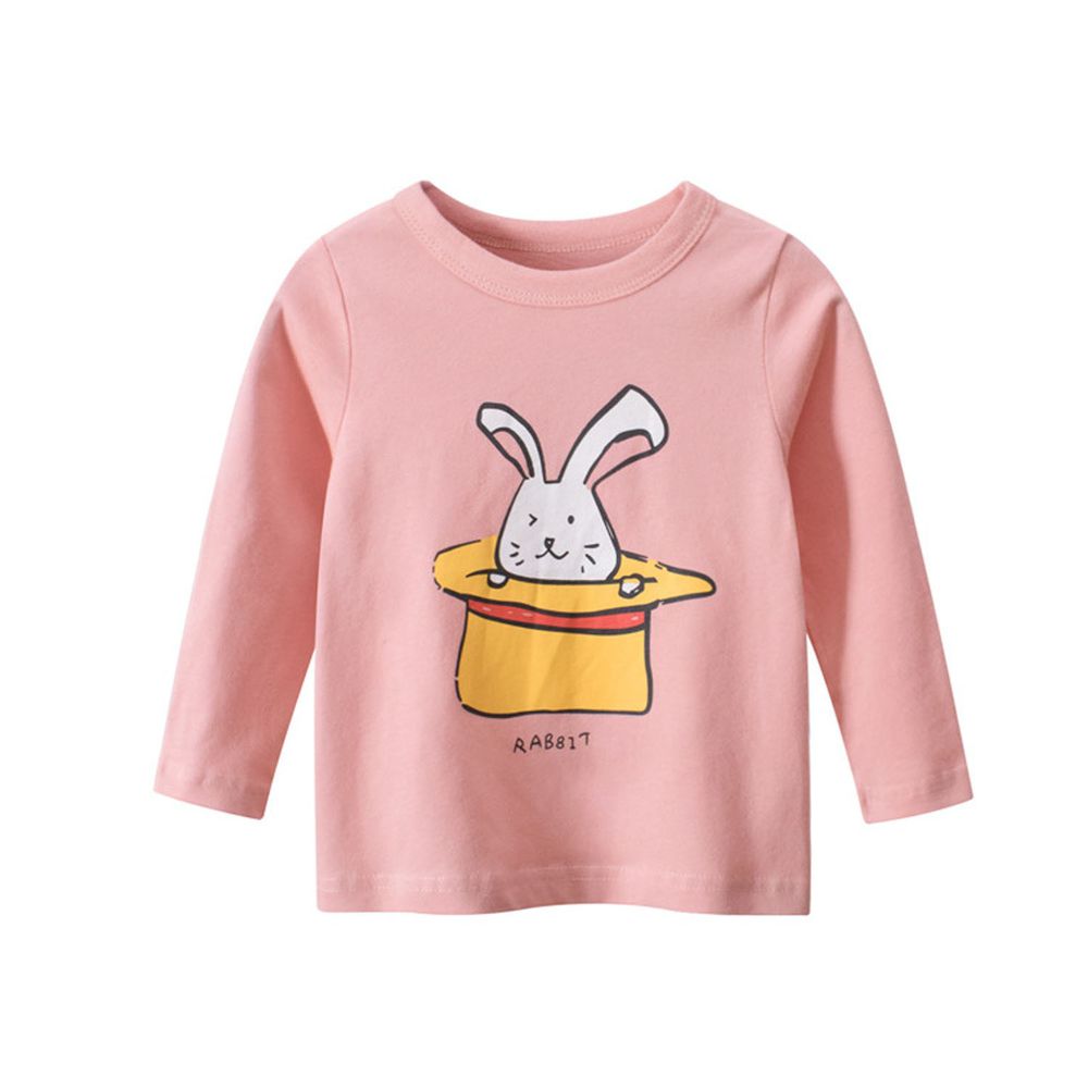純棉長袖上衣-魔術兔子-粉色