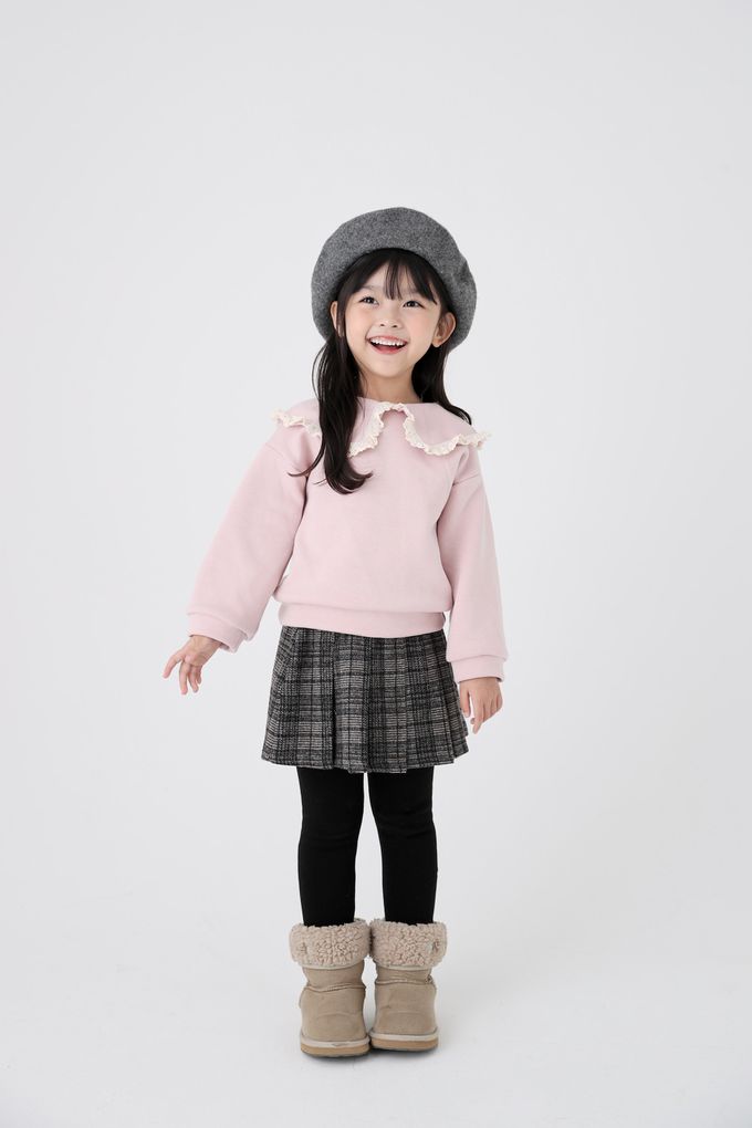 韓國 Coco Bang - 蕾絲布裝飾翻領長袖上衣-粉