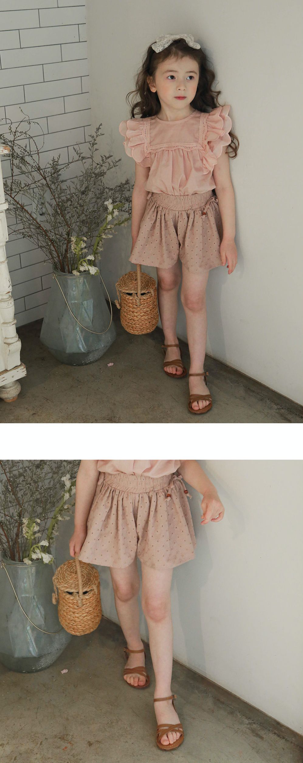 韓國 PuellaFLO - 刺繡後空花朵寬褲裙-藕粉