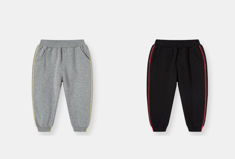 純棉休閒長褲-拼色線條-黑色