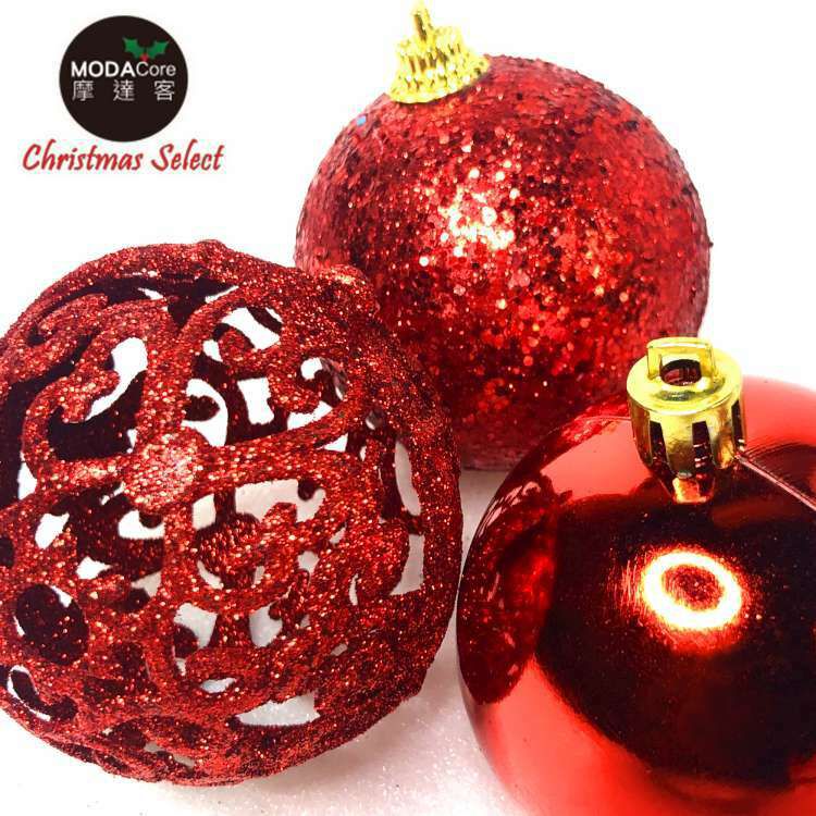 MODACore 摩達客 - 聖誕60mm(6CM)熱情紅系16入霧亮混款圓球吊飾組 | 聖誕樹裝飾球飾掛飾