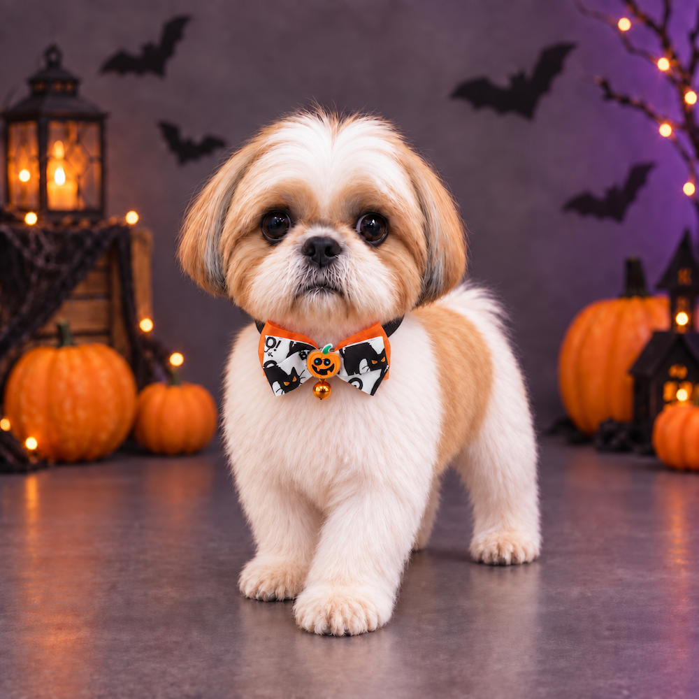 寵物萬聖節夜光Pumpkin領結項圈(可調節) (脖圍(19~23cm內))