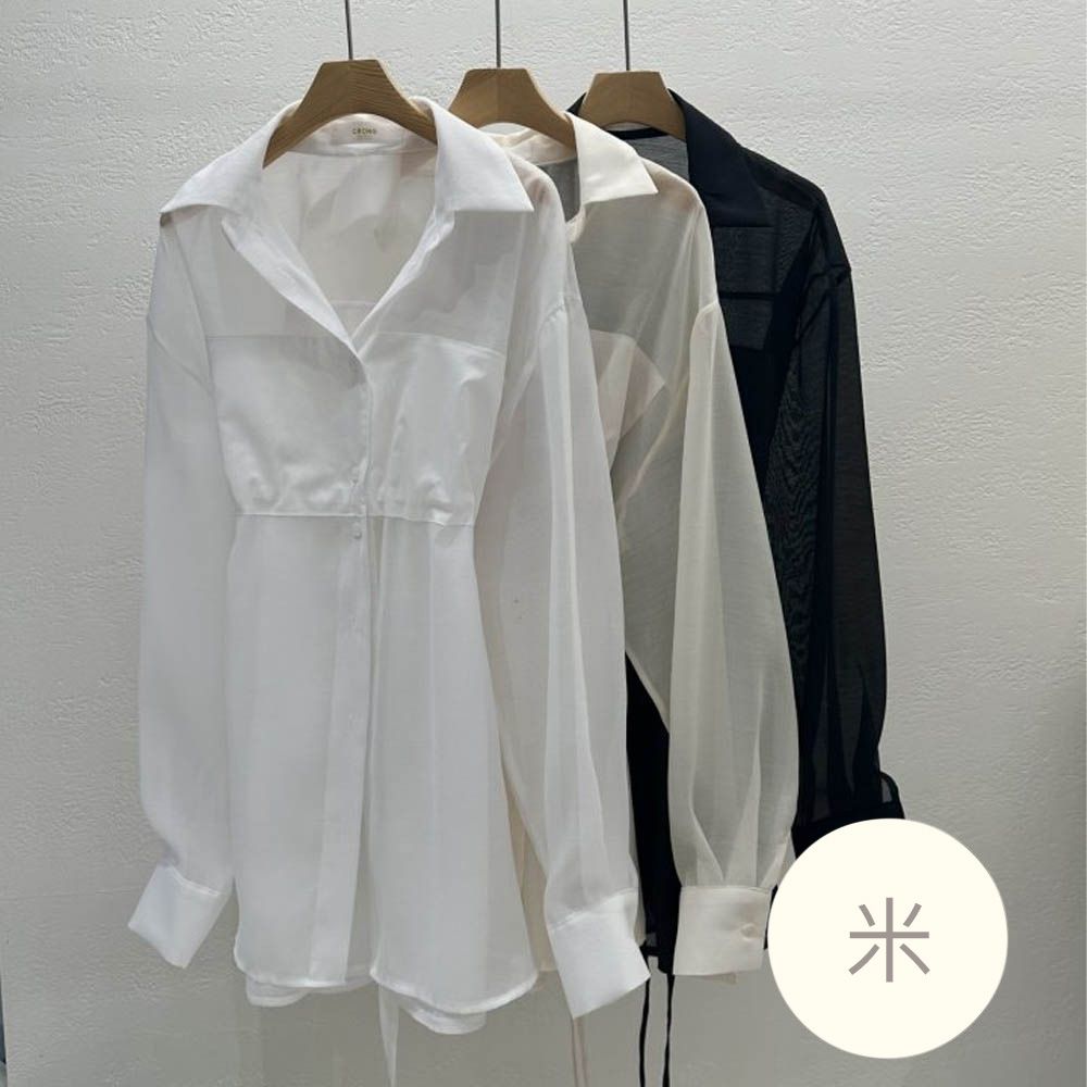 透膚雪紡長版襯衫/外套-米 (FREE)