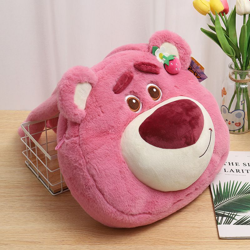 卡通毛茸茸造型斜背包-卡通人物熊抱哥-粉色 (23x5x22cm)