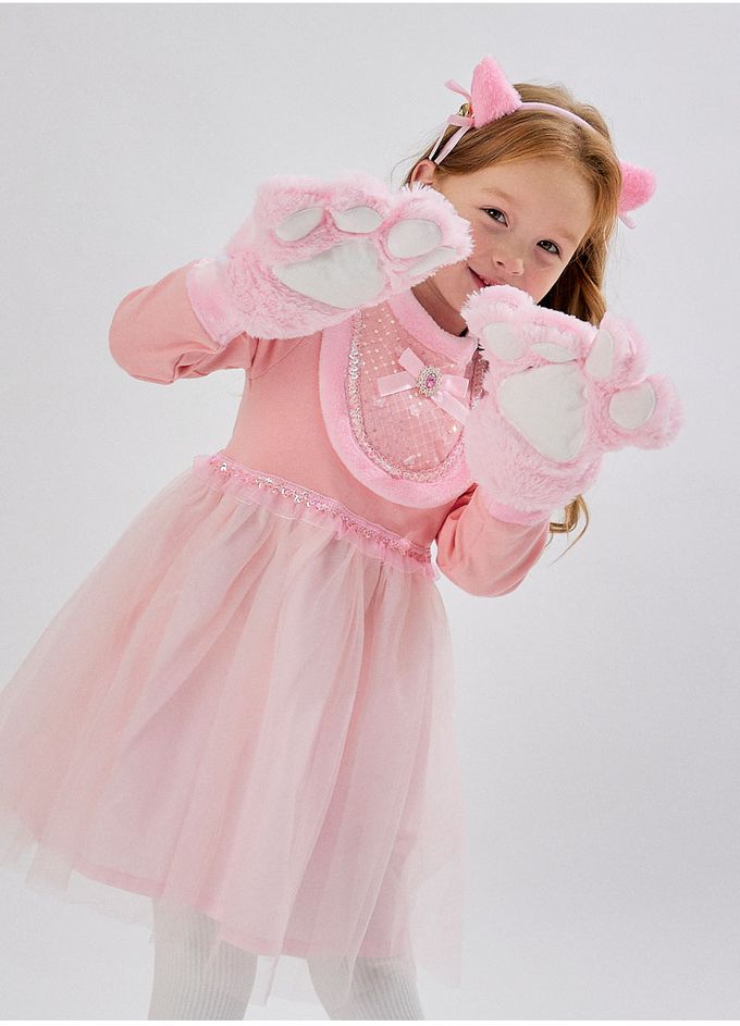 韓國 OZKIZ - (附配件)毛絨拼接連身洋裝-粉