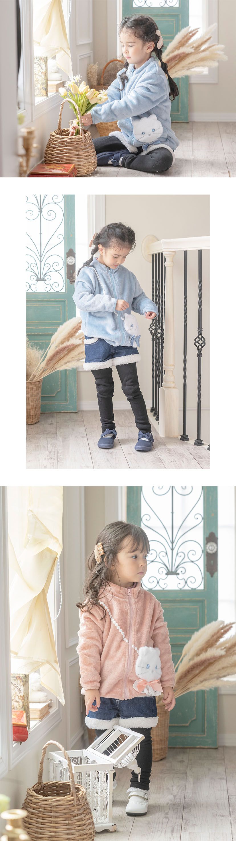 日本 Catherine Cottage - 嬌貴貓咪口袋休閒抓絨外套-蜜桃粉