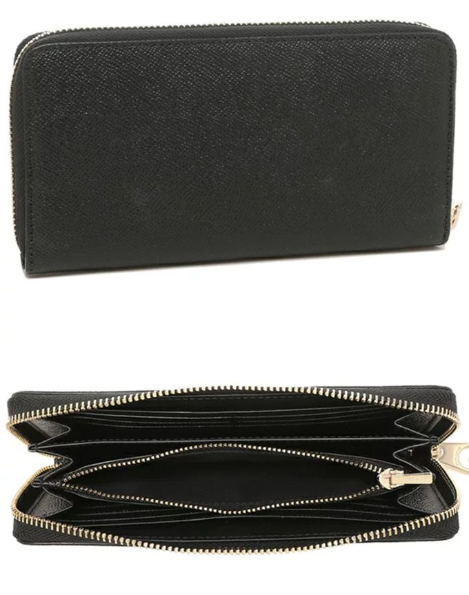 COACH - 素面皮革手掛式拉鍊長夾 (黑色)