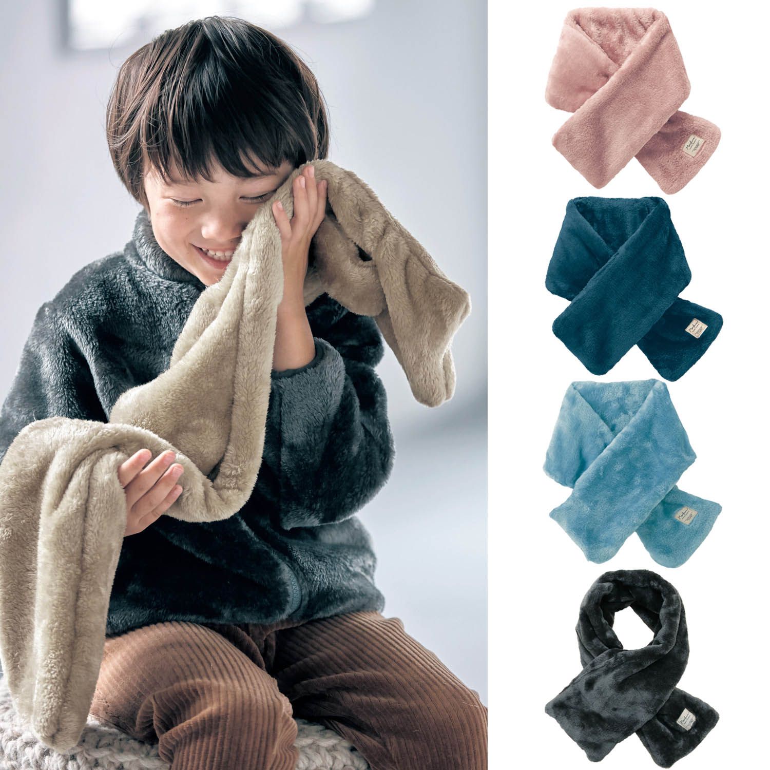 日本千趣會 - moufuwa系列 長柔毛保暖圍巾-深藍