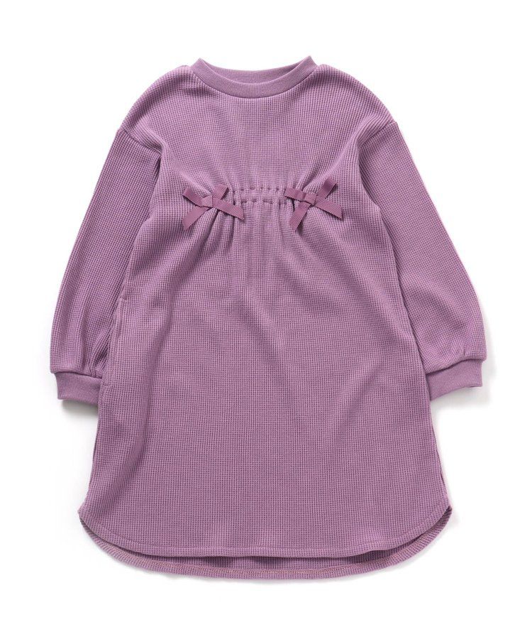 日本 apres les cours - 甜美華夫格長袖洋裝-緞帶裝飾-薄荷綠