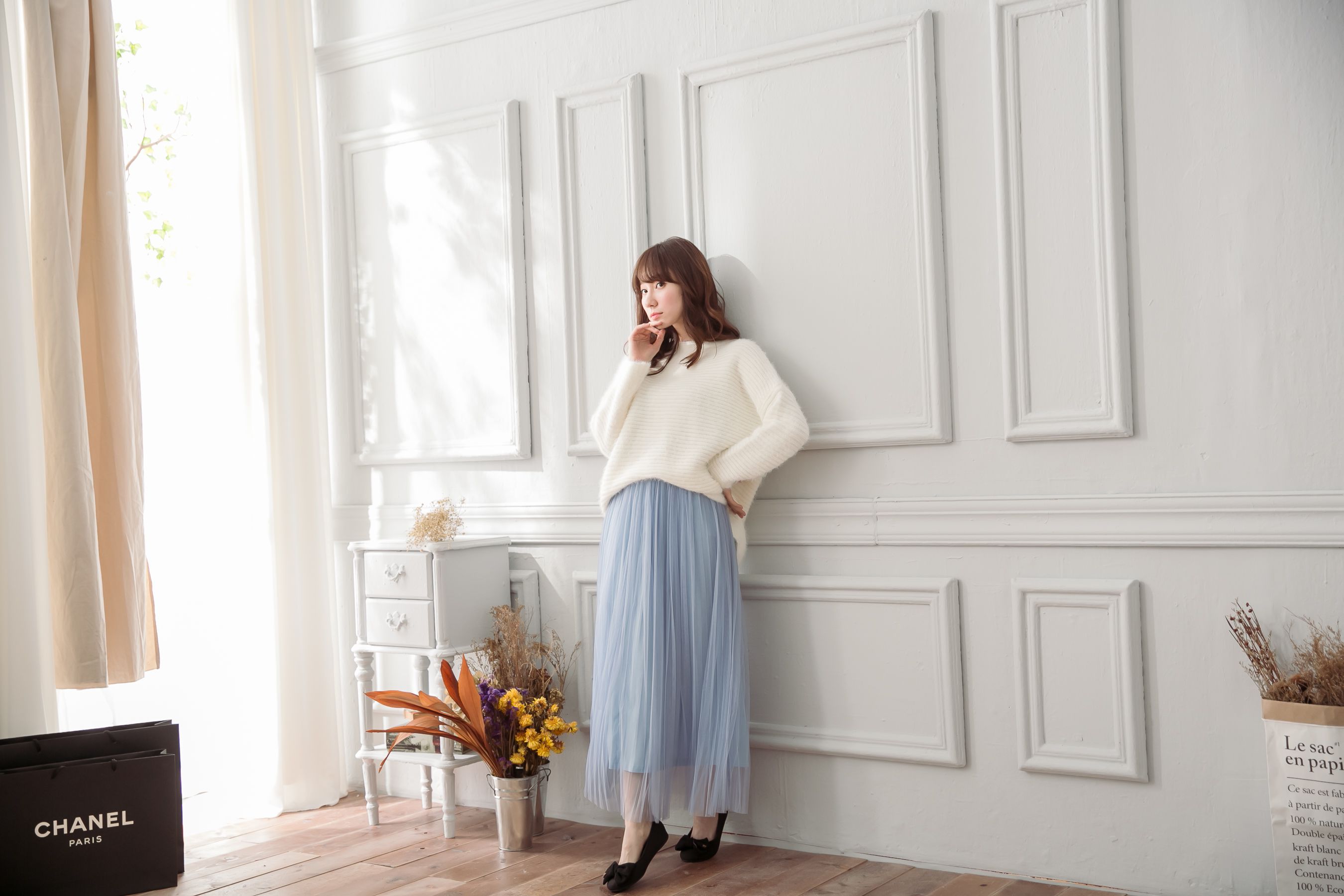 Peachy - 獨家訂製綿柔優雅綁帶百褶紗裙-綁帶百褶版-仙杜瑞拉藍 (F)