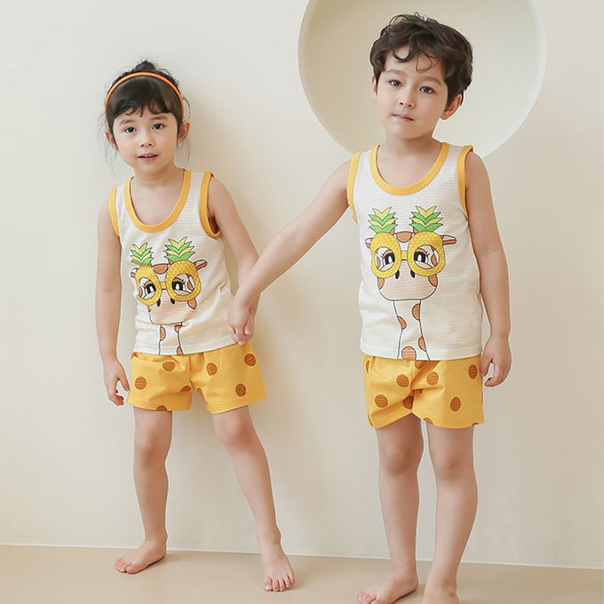 正韓 Puco - 超優質嬰幼兒/兒童無袖100% 有機棉家居服/睡衣-我愛長頸鹿