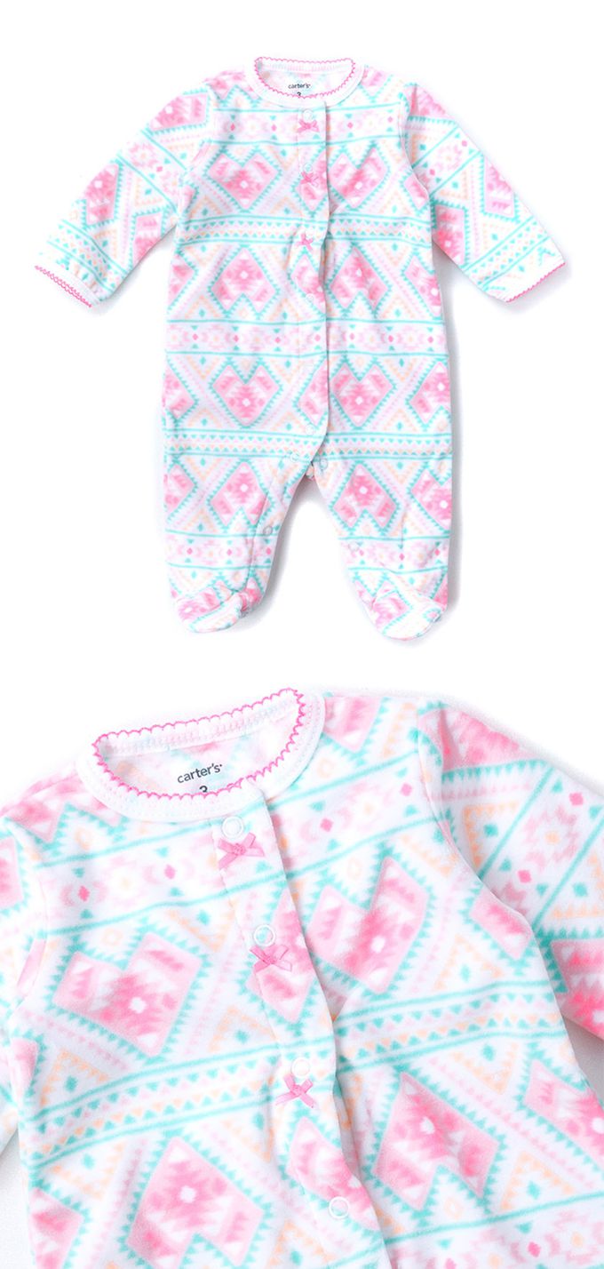 美國 Carter's - 圖騰花紋刷毛保暖長袖連身包屁衣 (3 M)