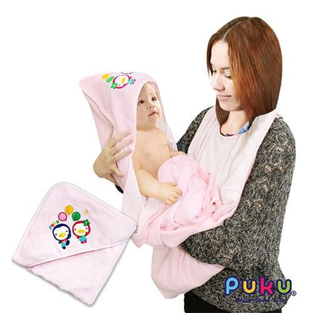 PUKU 藍色企鵝 - 寶寶沐浴圍裙-粉色110*110cm-粉色