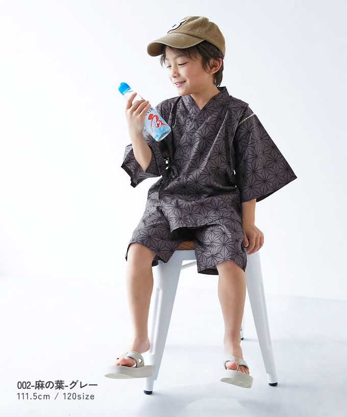 日本 devirock - 期間限定！經典日式風甚平套裝-麻紋-藍x淺灰