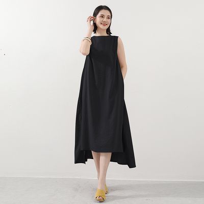 Yukié - 日系極簡風圓領百搭長洋裝-黑色 (F)