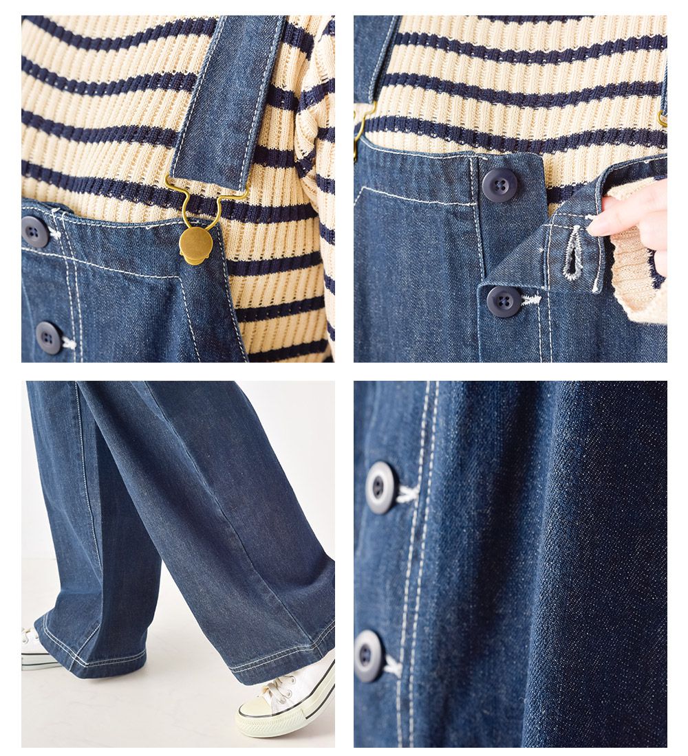 日本 OMNES - 定番工裝風質感吊帶褲-海軍藍