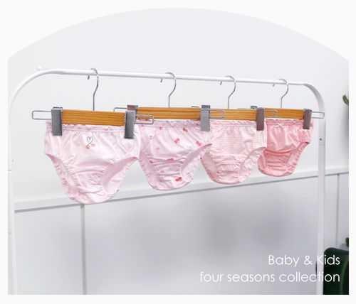 (4入組)女寶無螢光輕柔棉三角褲-條紋X櫻桃