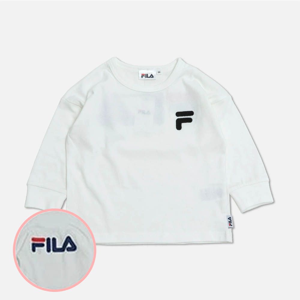 FILA聯名 品牌刺繡長袖上衣-LOGO-白
