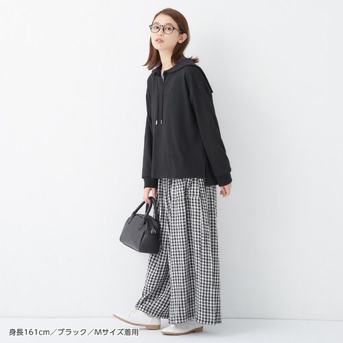 日本 BELLUNA - 休閒水手領裏毛長袖上衣-淺米杏