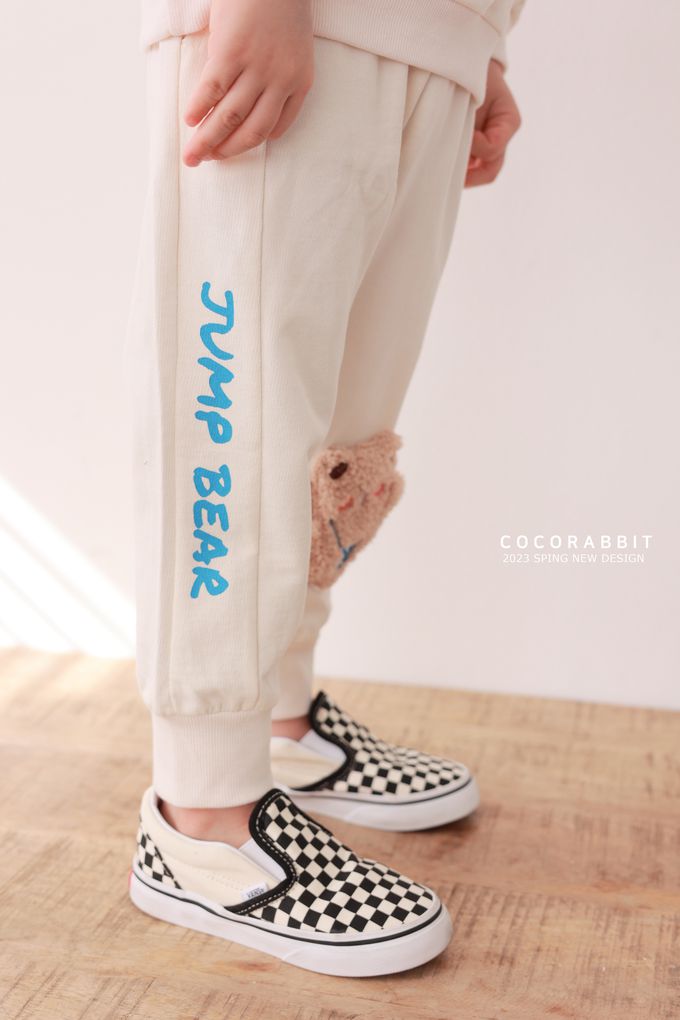 韓國 Coco rabbit - 鬆緊腰立體熊點綴縮口長褲-奶油