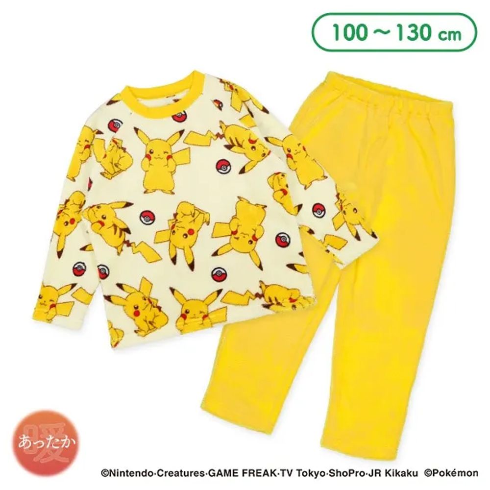 聯名款 絨毛保暖長袖家居服/睡衣-卡通人物寶可夢-滿版印花-黃